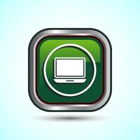 Laptop Icon Design Illustration, Computer Icon For Apps and Websites, Green Color Square Button Design vector