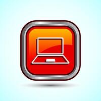 Laptop Icon Design Illustration, Computer Icon For Apps and Websites, Orange Color Square Button Design vector
