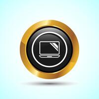 Laptop Icon Design Illustration, Computer Icon For Apps and Websites, Gold color Round Button Design vector