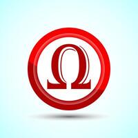 Omega Icon Design Illustration, Omega Letter Icon For Apps and Websites, Red Color Button Design vector