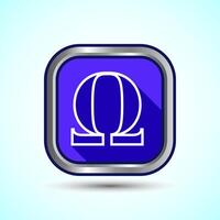 Omega Icon Design Illustration, Omega Letter Icon For Apps and Websites, Blue Shadow Square Button vector