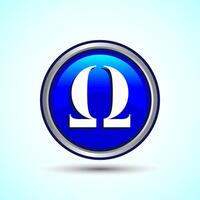 Omega Icon Design Illustration, Omega Letter Icon For Apps and Websites, Blue Color Round Button Design vector