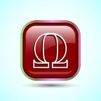 Omega Icon Design Illustration, Omega Letter Icon For Apps and Websites, Red Color Square Button Design vector
