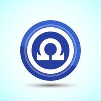 Omega Icon Design Illustration, Omega Letter Icon For Apps and Websites, Blue Color Button Design vector