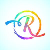 Low poly alphabet R, Hand drawn letter in a brush circle on white background vector