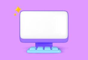 Contemporary desktop monitor paired with a keyboard. 3D realistic design in a playful style. Isolated against a lilac background. vector