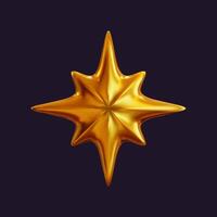 A glossy 3D holographic star with a reflective finish, showcasing a golden metallic look. Retro-futuristic in style, this element is presented alone for emphasis. vector
