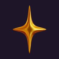 A glossy 3D holographic star with a reflective finish, showcasing a golden metallic look. Retro-futuristic in style, this element is presented alone for emphasis. vector