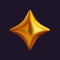 A 3D holographic star with a shiny, reflective surface. Golden metallic design featuring a retro-futuristic vibe, displayed in isolation. vector