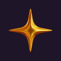 A glossy 3D holographic star with a reflective finish, showcasing a golden metallic look. Retro-futuristic in style, this element is presented alone for emphasis. vector