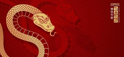 Celebrate Chinese New Year 2025 with the Snake Zodiac, ideal for creating festive banners and greeting cards. Includes Chinese translation for Happy Chinese New Year 2025, Year of the Snake. vector