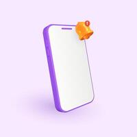 3D mobile phone with a alert bell. Push notifications for reminders or social media updates. Perfect for newsletter alerts and communication designs. vector