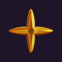 A 3D holographic star with a shiny, reflective surface. Golden metallic design featuring a retro-futuristic vibe, displayed in isolation. vector