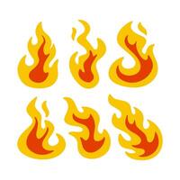 burn flame icons set on white background. Includes hot fire, fireball, and burning signs. Flat, isolated clipart for use in designs, illustrations, and digital projects. vector