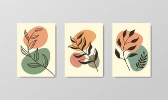 Abstract botanical posters with hand-drawn leaves and organic shapes. Minimalist boho art perfect for home decor, wall prints, or modern design projects. Earthy tones isolated on light background. vector