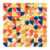 Trendy Bauhaus geometric pattern set featuring yellow, green, blue, red, and orange colors. Perfect for modern design, backgrounds, posters, and web elements. vector