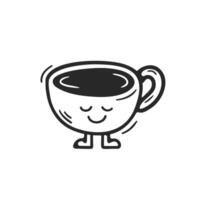Adorable coffee cup with a smiling face and little legs. Ideal for cafe logos, branding, or coffee-related designs with a fun and playful style. vector