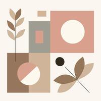 Abstract Illustration With Some Rectangles, Leafy Branches, And Circles vector
