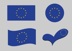 Flag of Europe. Europe flag in heart shape. Europe flag in circle shape. Country flag variations vector