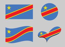 Flag of Congo. Congo flag in heart shape. Congo flag in circle shape. Country flag variations vector