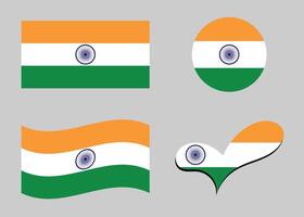 Indian flag. India flag in heart shape. India flag in circle shape. Country flag variations vector