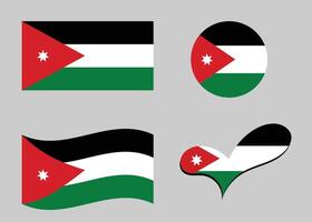 Jordanian flag. Flag of Jordan in heart shape. Jordan flag in circle shape. Country flag variations vector