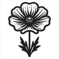 Sketchy Hand Drawn Emblematic Icon of a Black Flower with a Whimsical Floral Design vector
