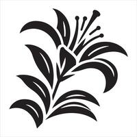 The simple yet lovely form of a lily bloom in black and white vector