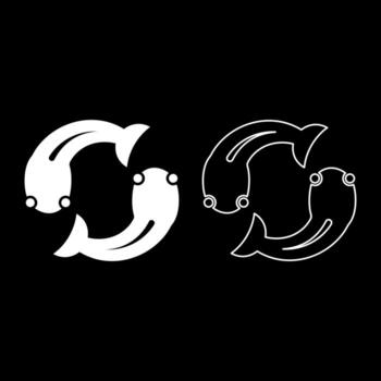 Fish goby two moves in circle set icon white color illustration image solid fill outline contour line thin flat style vector