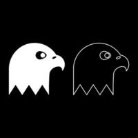 Eagle's head bald of prey set icon white color illustration image solid fill outline contour line thin flat style vector