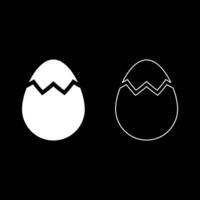 Egg with cracked eggshell damaged set icon white color illustration image solid fill outline contour line thin flat style vector