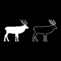 Deer stag set icon white color illustration image solid fill outline contour line thin flat style vector