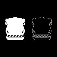 Head dinosaur dragon set icon white color illustration image solid fill outline contour line thin flat style vector