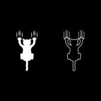 Cat scratching with claw marks harm set icon white color illustration image solid fill outline contour line thin flat style vector