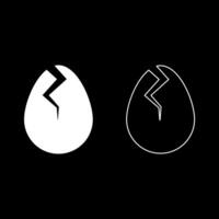 Egg with cracked eggshell damaged set icon white color illustration image solid fill outline contour line thin flat style vector