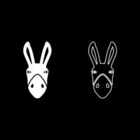 Donkey head silhouette set icon white color illustration image solid fill outline contour line thin flat style vector