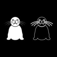 Seal set icon white color illustration image solid fill outline contour line thin flat style vector