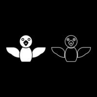 Bird set icon white color illustration image solid fill outline contour line thin flat style vector