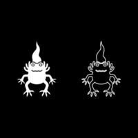 Axolotl ambystoma mexicanum front view set icon white color illustration image solid fill outline contour line thin flat style vector