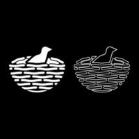 Bird's nest with bird set icon white color illustration image solid fill outline contour line thin flat style vector