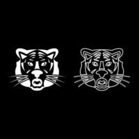 Tiger head set icon white color illustration image solid fill outline contour line thin flat style vector