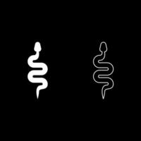 Snake silhouette set icon white color illustration image solid fill outline contour line thin flat style vector
