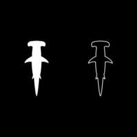 Shark hammer head set icon white color illustration image solid fill outline contour line thin flat style vector