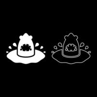 Shark's head in the water with splash set icon white color illustration image solid fill outline contour line thin flat style vector