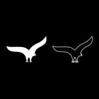 Eagle bald american bird silhouette set icon white color illustration image solid fill outline contour line thin flat style vector