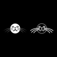 Head of seal set icon white color illustration image solid fill outline contour line thin flat style vector