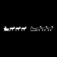 Santa Claus in a reindeer wagon chariot with sled set icon white color illustration image solid fill outline contour line thin flat style vector