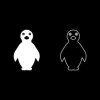 Penguin set icon white color illustration image solid fill outline contour line thin flat style vector
