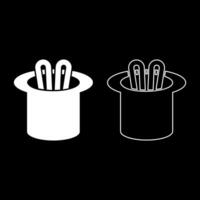 Hare ears in wizard's hat wizard conjure cylinder bunny rabbit appearing trick concept set icon white color illustration image solid fill outline contour line thin flat style vector