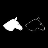 Donkey head silhouette set icon white color illustration image solid fill outline contour line thin flat style vector